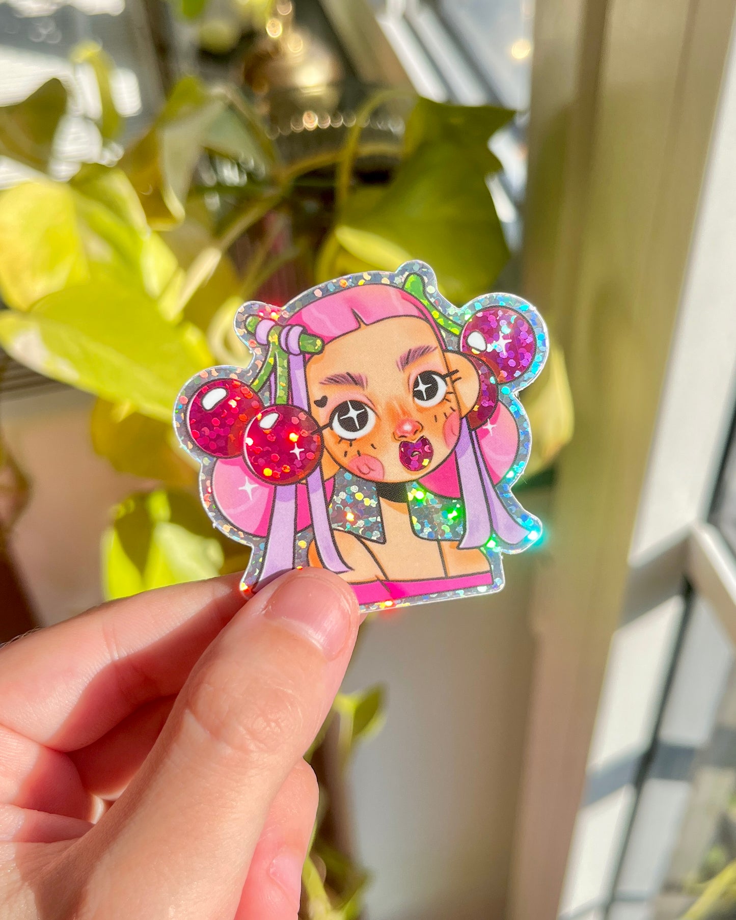 Cherry Girl - Glitter Die Cut sticker