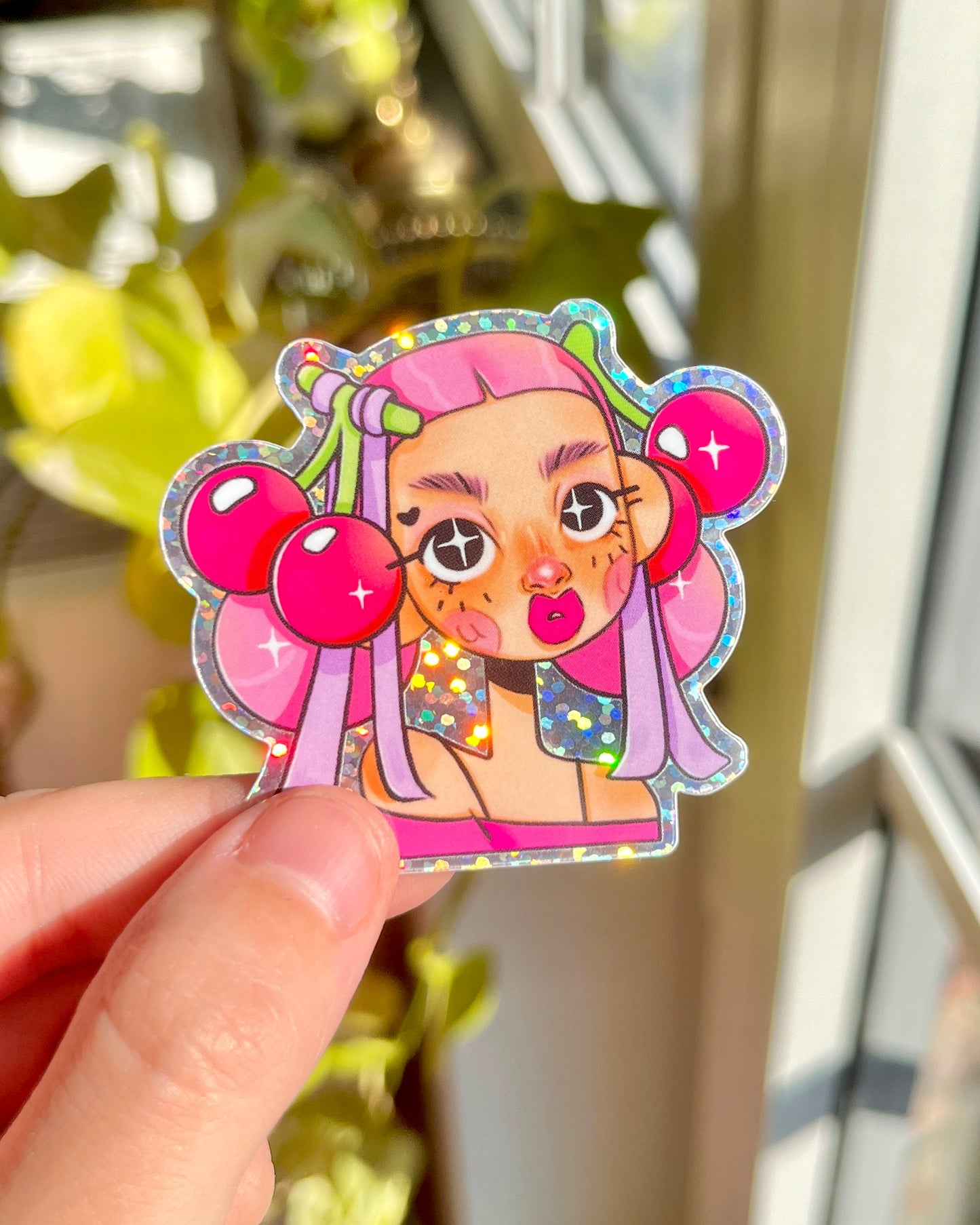 Cherry Girl - Glitter Die Cut sticker