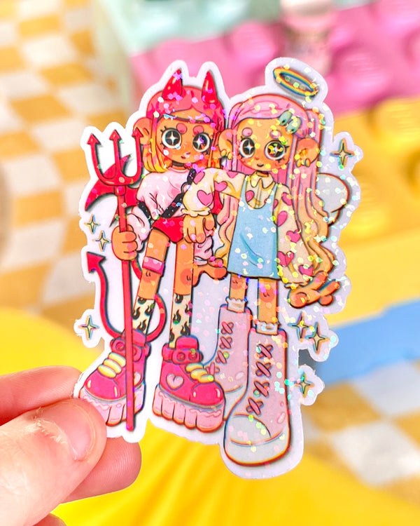 Demon & Angel - Glitter Die Cut sticker