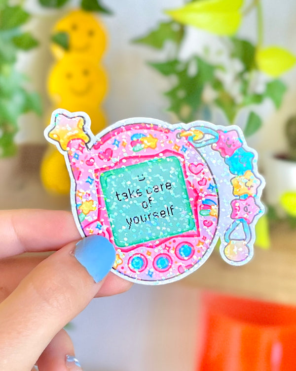 Tamagotchi Pink - Holographic Die Cut sticker