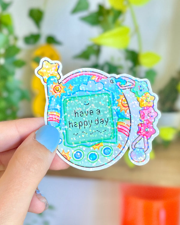 Tamagotchi Blue - Holographic Die Cut sticker