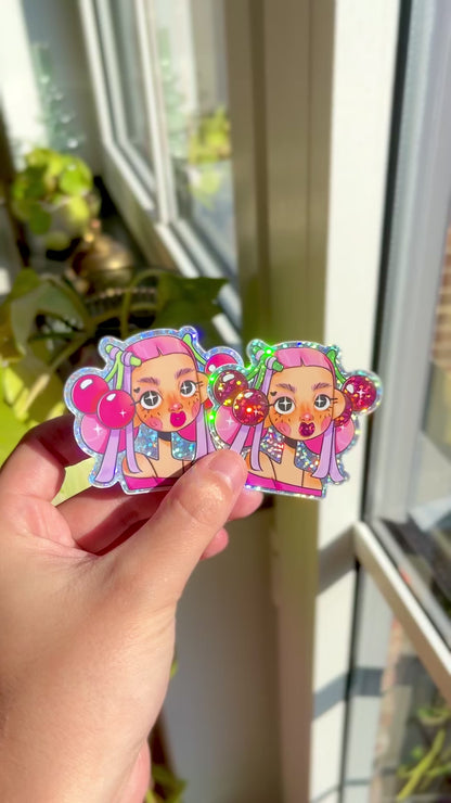 Cherry Girl - Glitter Die Cut sticker